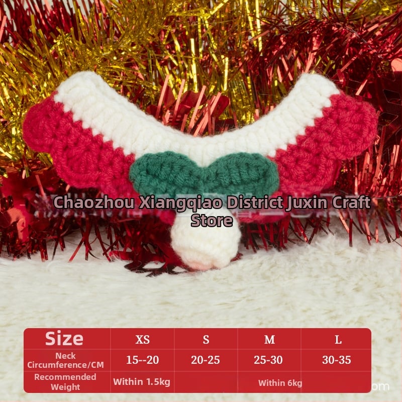 Kalėdinis megztas kaklo šalikas gyvūnams - spalvų blokų raštas, vilna, tinka katėms ir šunims, žiemai, mielas stilius