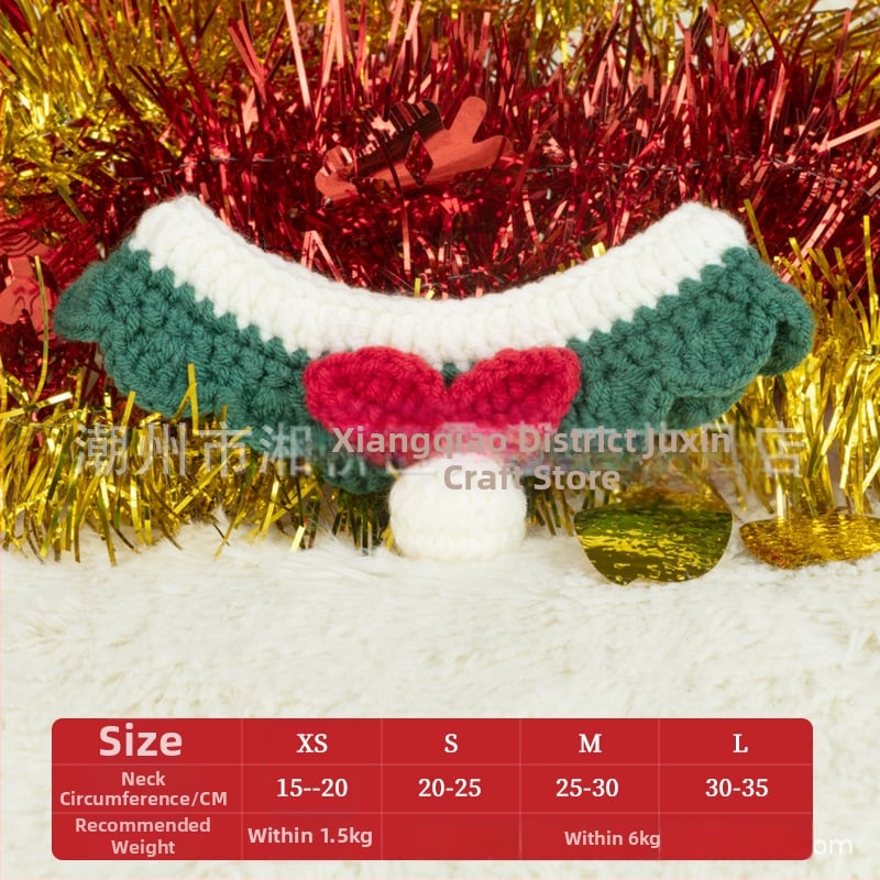 Kalėdinis megztas kaklo šalikas gyvūnams - spalvų blokų raštas, vilna, tinka katėms ir šunims, žiemai, mielas stilius