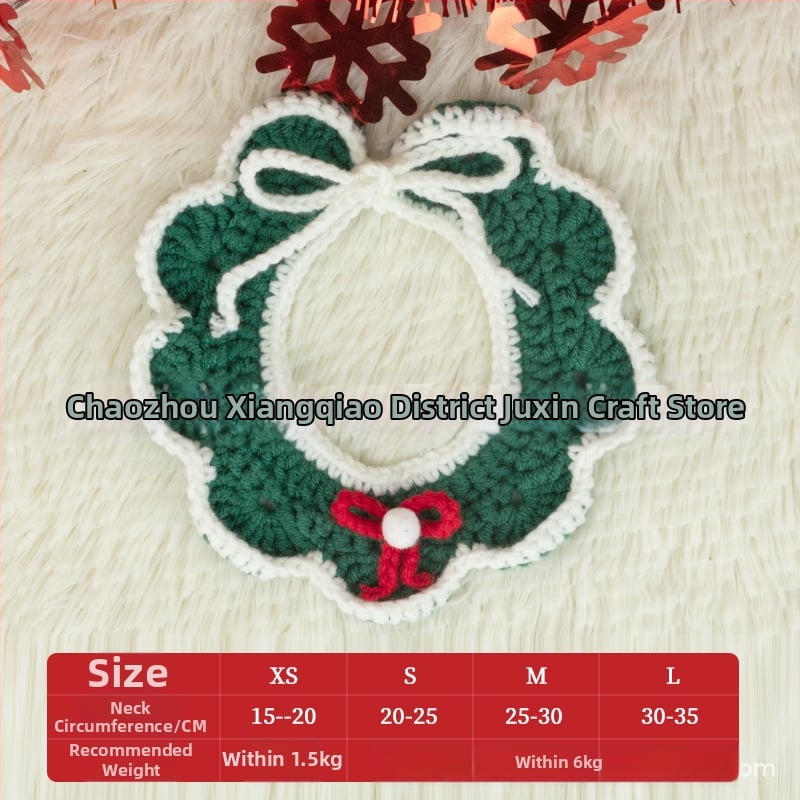 Kalėdinis megztas kaklo šalikas gyvūnams - spalvų blokų raštas, vilna, tinka katėms ir šunims, žiemai, mielas stilius