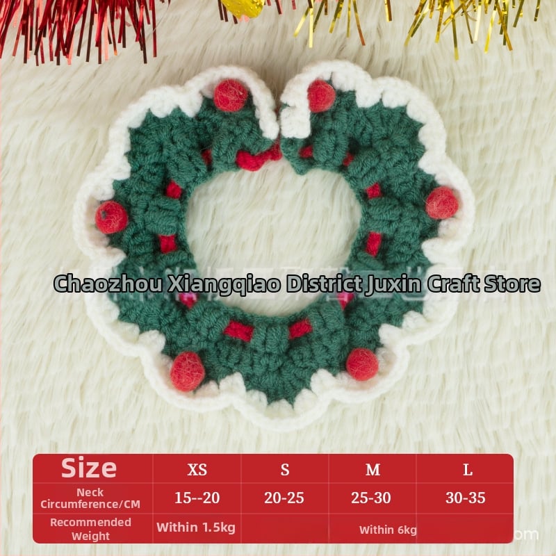 Kalėdinis megztas kaklo šalikas gyvūnams - spalvų blokų raštas, vilna, tinka katėms ir šunims, žiemai, mielas stilius