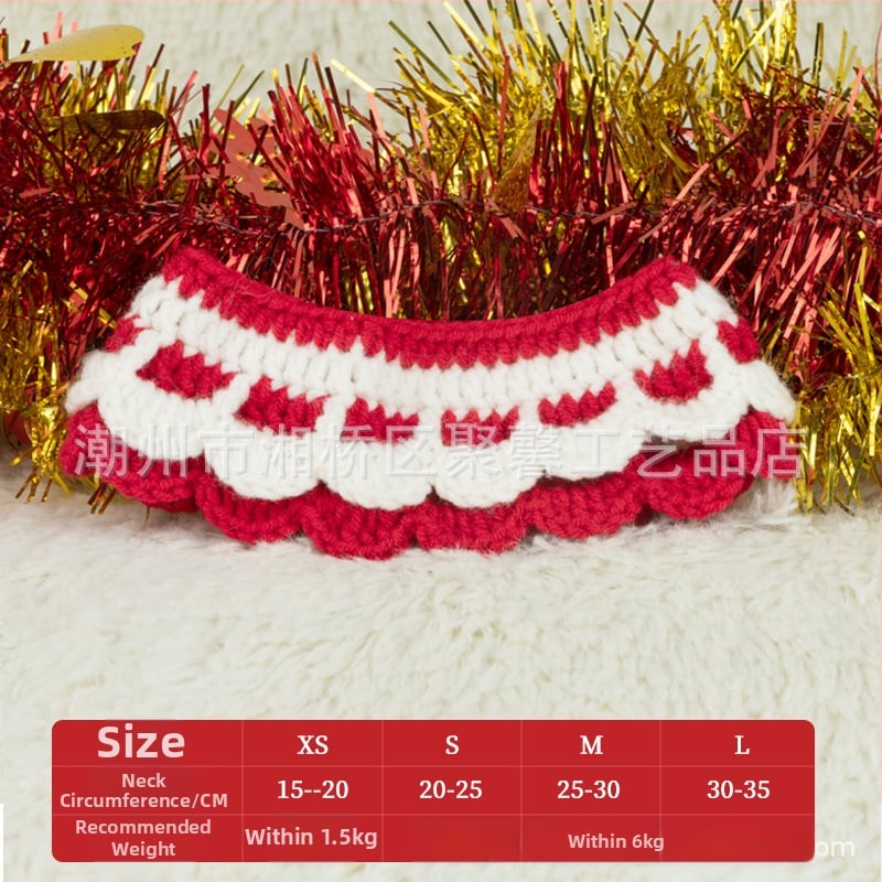 Kalėdinis megztas kaklo šalikas gyvūnams - spalvų blokų raštas, vilna, tinka katėms ir šunims, žiemai, mielas stilius