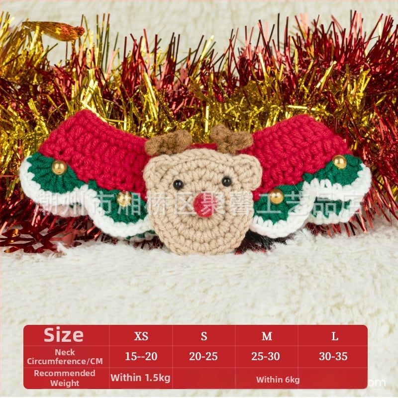 Kalėdinis megztas kaklo šalikas gyvūnams - spalvų blokų raštas, vilna, tinka katėms ir šunims, žiemai, mielas stilius