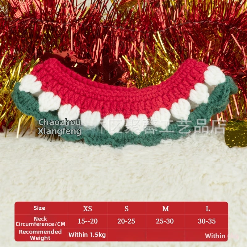 Kalėdinis megztas kaklo šalikas gyvūnams - spalvų blokų raštas, vilna, tinka katėms ir šunims, žiemai, mielas stilius