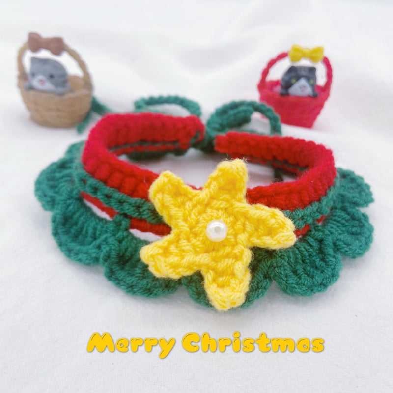 Kalėdinis megztas kaklo šalikas gyvūnams - spalvų blokų raštas, vilna, tinka katėms ir šunims, žiemai, mielas stilius