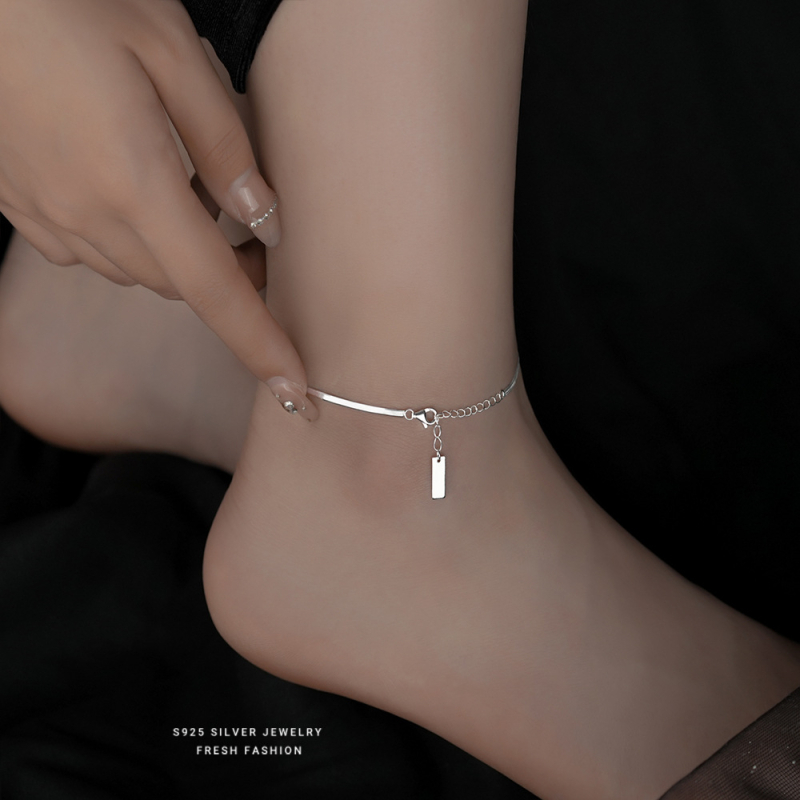 Brățară de gleznă din argint S925 - stil coreean, design geometric, personalizabil