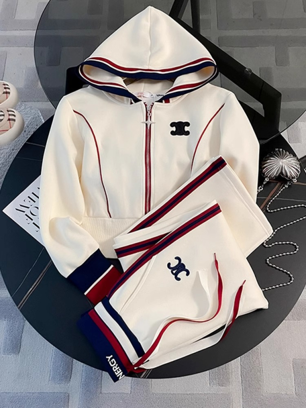 Curran ženski proljetni ležerni dvodijelni komplet: hoodie s kapuljom i ravne hlače, dizajn u boji, poliester 80–90%, bez glačanja, japansko-korejski stil