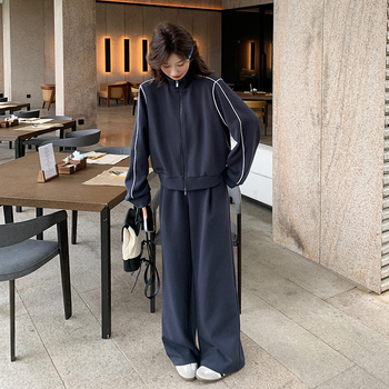 Poliesterski karirani dvodijelni casual kostim s dugim rukavima, korejsko-japanski opušten stil