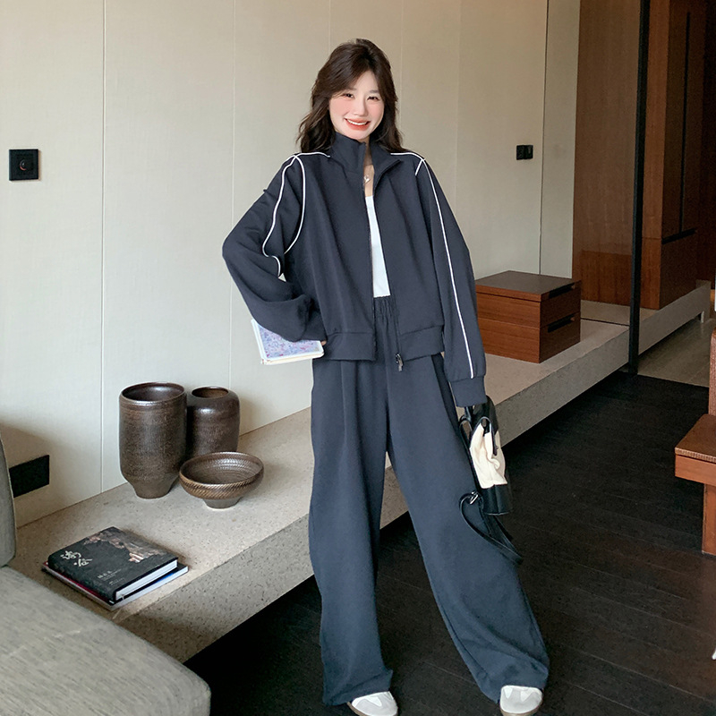 Poliesterski karirani dvodijelni casual kostim s dugim rukavima, korejsko-japanski opušten stil