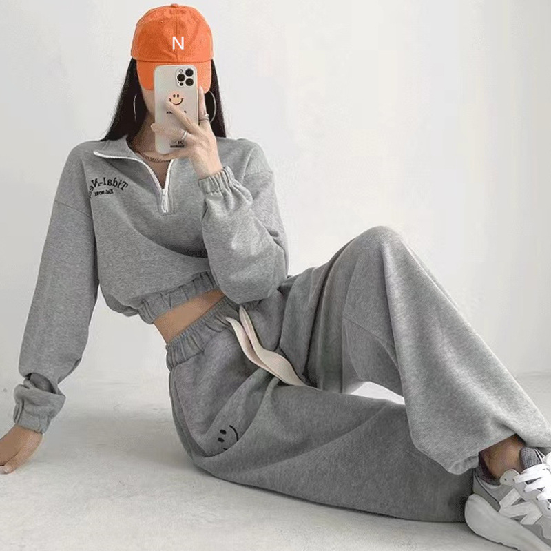 Ženski dvodijelni set od poliestera: sweatshirt i hlače, polo kragna i zip, dugi rukavi, jesen-zima 2023