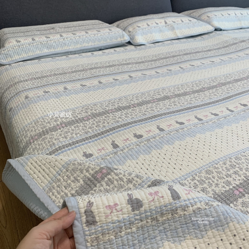 Tatami set povlakov na posteľ, tri diely, mäkký, protišmykový, z 100% bavlny, hrubšia látka, prúžkovaný twill, reaktívne farbenie