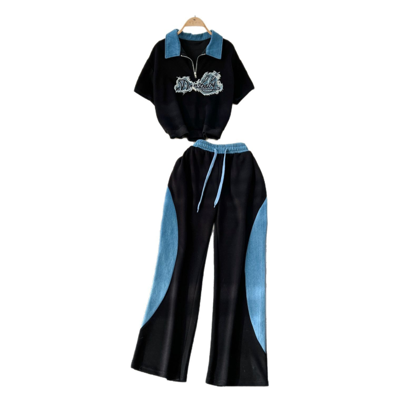 Női nyári nadrágkosztüm 2025, poliészter, 90–95% poliészter, ¾ ujjak, egyszínű minta, casual stílus