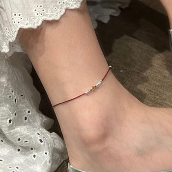 Brățară de gleznă din S925 argintiu, mărgele în formă de monedă, design geometric – femei, stil retro