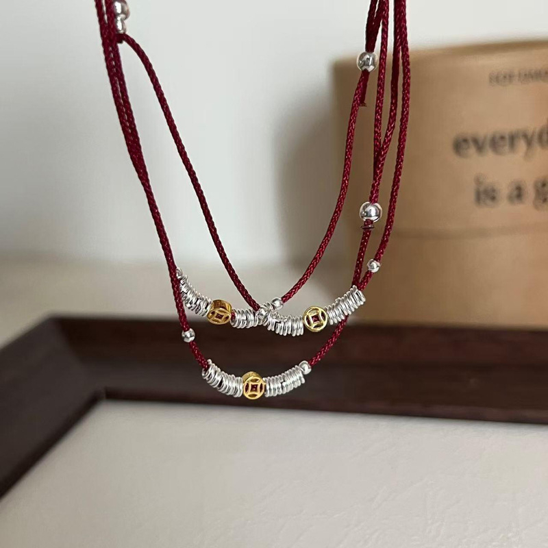 Brățară de gleznă din S925 argintiu, mărgele în formă de monedă, design geometric – femei, stil retro