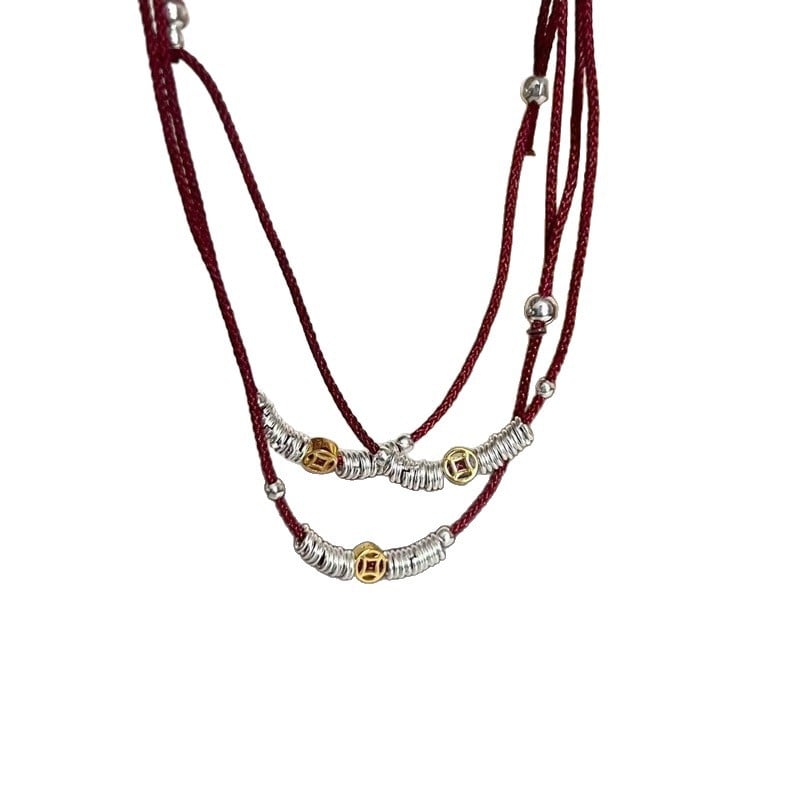 Brățară de gleznă din S925 argintiu, mărgele în formă de monedă, design geometric – femei, stil retro