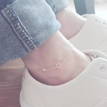Anklet sa šestokrakom zvijezdom, s premazom platine, za žene, ljetno izdanje 2025