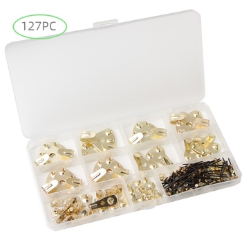 Kot za okvire, metalni, zlatno ugraviran natpis, pakiran u kutiji, minimalistički moderni dizajn, nosivost preko 30 kg