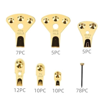 Kot za okvire, metalni, zlatno ugraviran natpis, pakiran u kutiji, minimalistički moderni dizajn, nosivost preko 30 kg