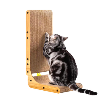 Дървена L-образна дъска за драскане на котки с вградена топка котешка мента, стенен вертикален монтаж, прост стил
