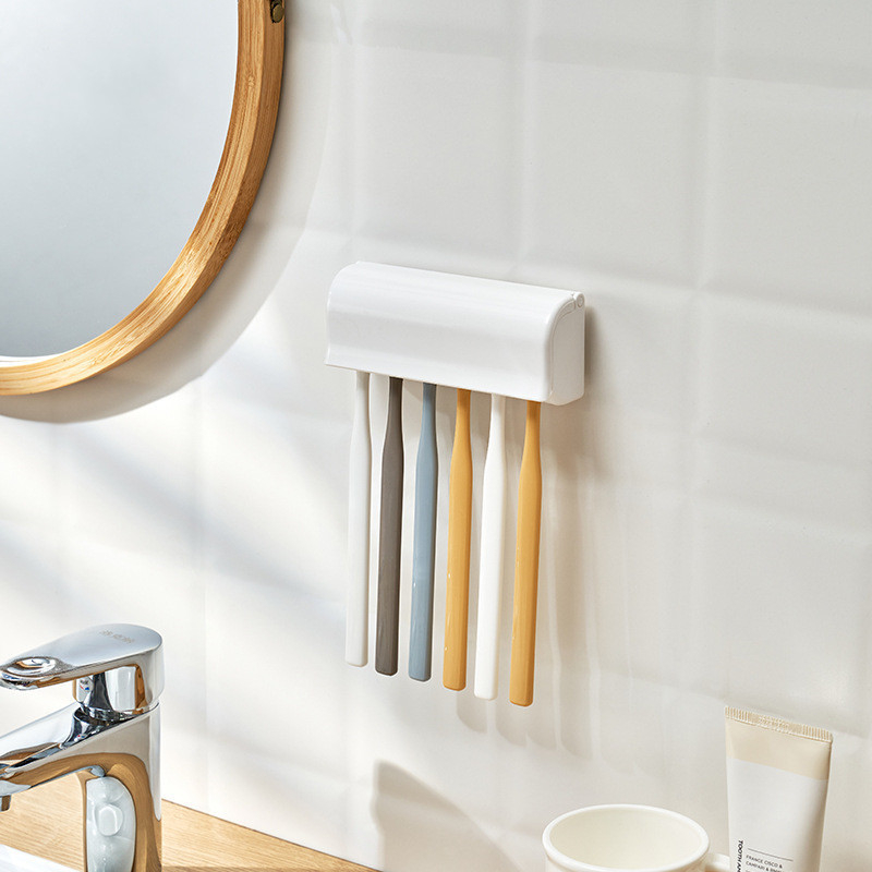 Държач за четки за зъби с залепващ монтаж, пластмасов, 6 отвора, KM частен бранд, персонализируем