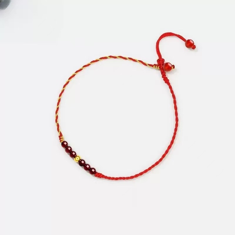 Gležanj narukvica od granata, ručno pletena šnura, oblik U, brend Falin Crystal Jewelry