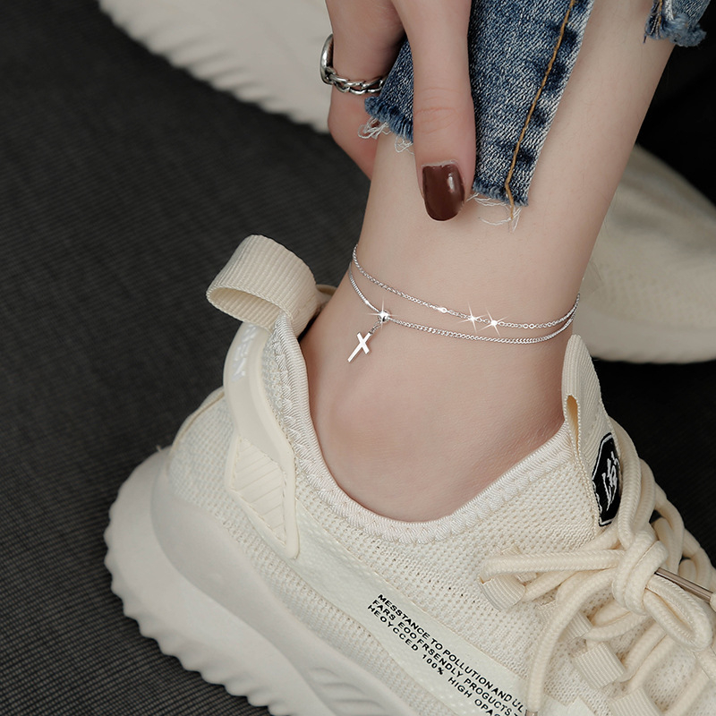 Brățară de gleznă din argint S925 cu cruce, bijuterii pentru femei