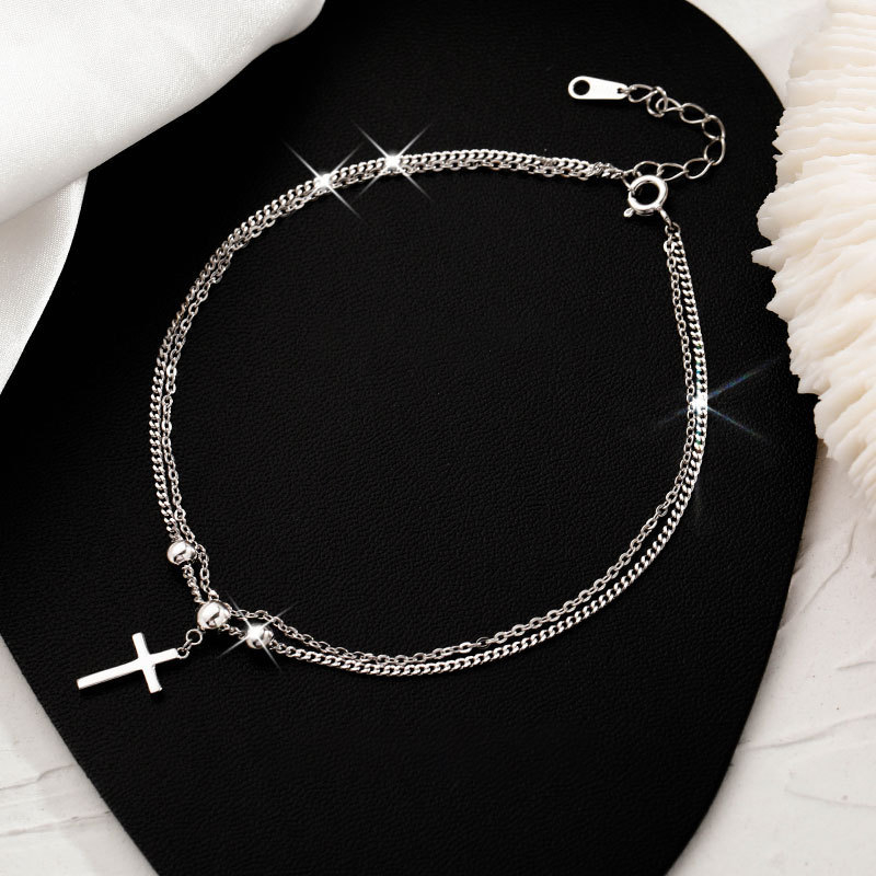 Brățară de gleznă din argint S925 cu cruce, bijuterii pentru femei