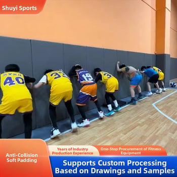 Stena tlmič nárazu pre vnútornú basketbalovú halu – textilný mäkký obal, kreslený štýl