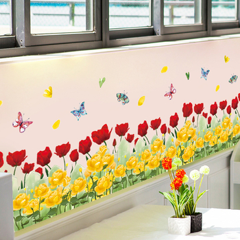 PVC базов стенен мурал — водоустойчива плоска стенна стикер с модел растения и цветя за дневна и спалня