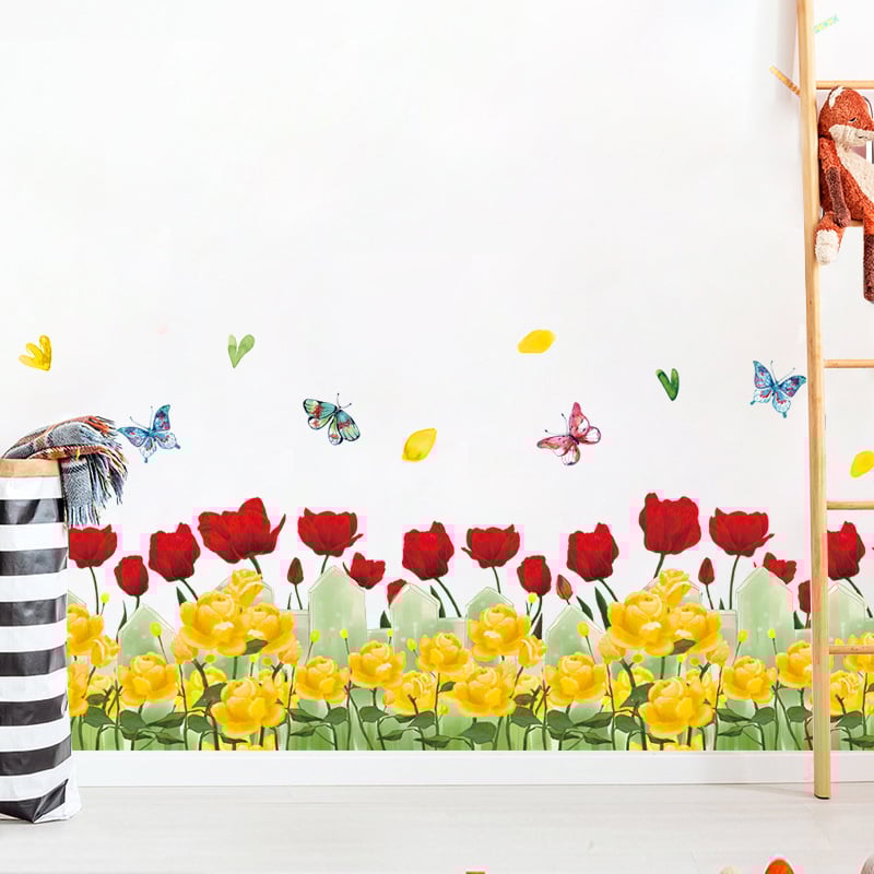PVC базов стенен мурал — водоустойчива плоска стенна стикер с модел растения и цветя за дневна и спалня