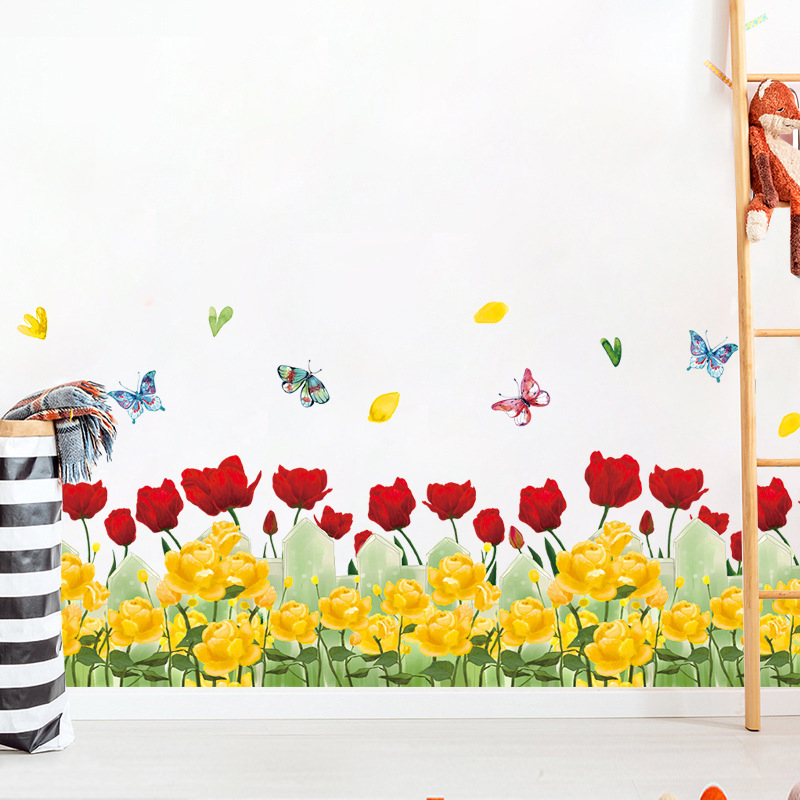 PVC базов стенен мурал — водоустойчива плоска стенна стикер с модел растения и цветя за дневна и спалня