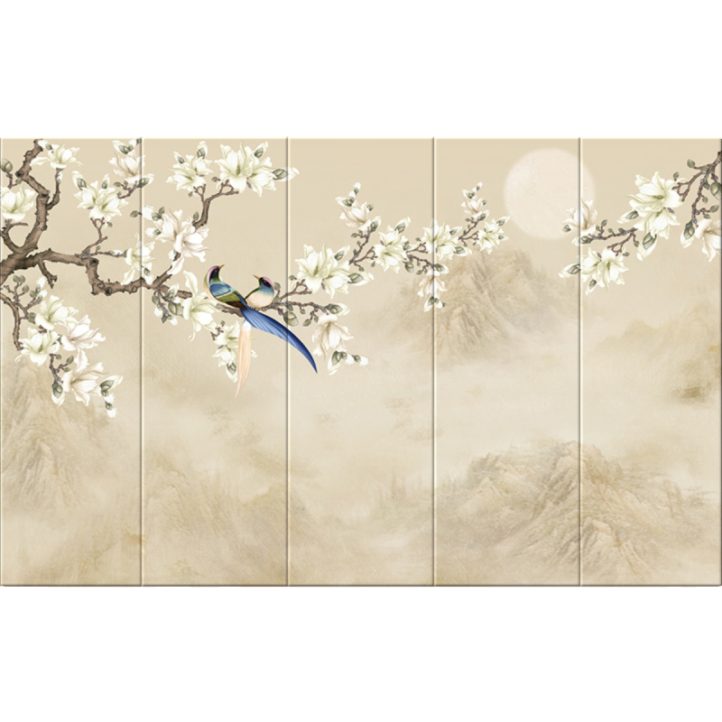 Πίνακας φόντου από τεχνητό δέρμα — Νέος κινεζικός στυλ κεντημένος τοπίο μούραλ, σκηνή με μελάνι για σαλόνι, τηλεόραση, καναπέ και κομοδίνο, Jinying