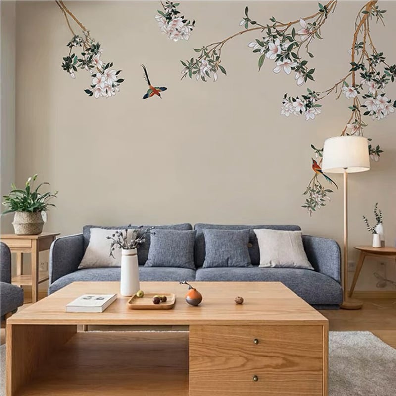 Νέο κινεζικό στυλ Magnolia – ύφασμα τοίχου για σαλόνι, μετάξι, ανθεκτικό στην υγρασία, 3 στρώσεις