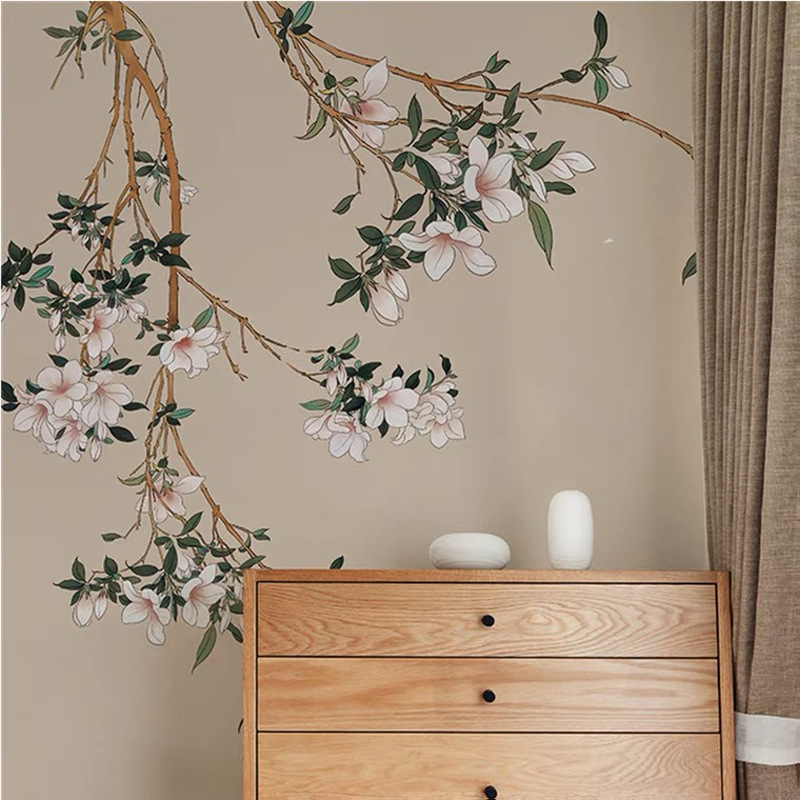 Νέο κινεζικό στυλ Magnolia – ύφασμα τοίχου για σαλόνι, μετάξι, ανθεκτικό στην υγρασία, 3 στρώσεις