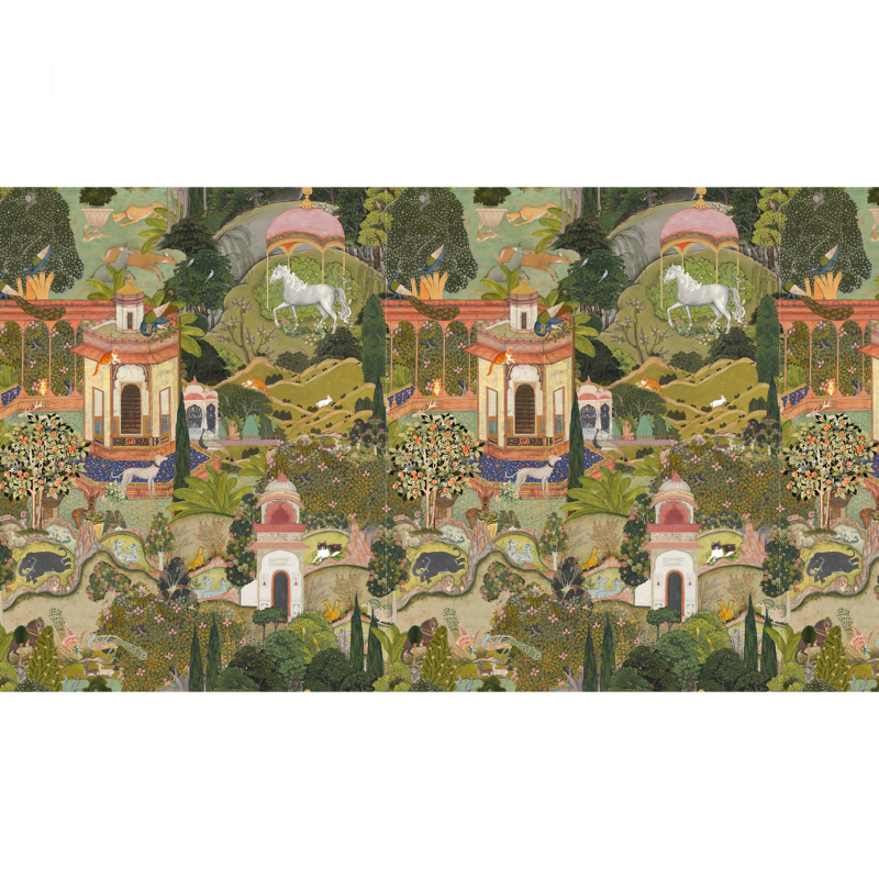 Meifu murals bezšavna zidna tapeta – motiv vrt Jaipur, Nanyang, retro francuska oaza