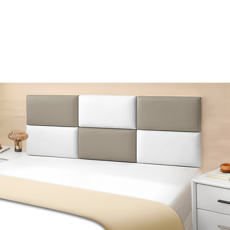 Ágy melletti puha párnázott önillesztős falpanel szállodákhoz — műbőr anyag, modern letisztult stílus, egyszínű mintázat, hálószoba, dolgozószoba, kültér, erkély, kereskedelmi létesítmények