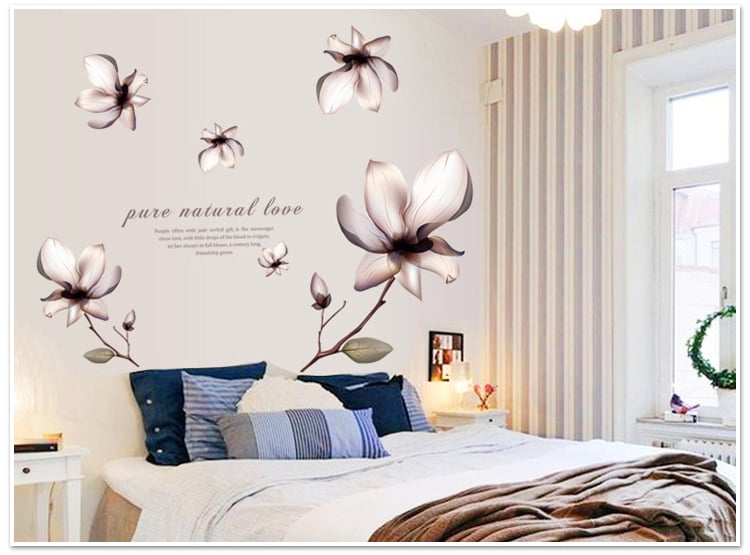 PVC стенен стикер-мурал с растителен мотив цветя, 1 панел, плосък графити стил за спалня