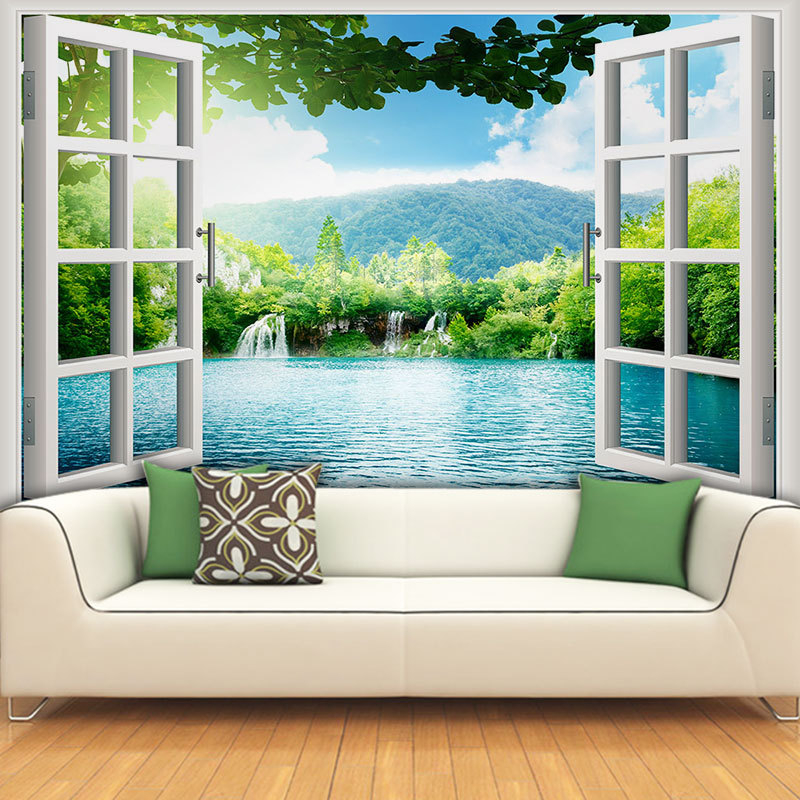 Ταπετσαρία τοίχου με θέα στη θάλασσα – νησί με φοίνικες, παραθαλάσσιο σκηνικό, προσαρμοζόμενη ταπετσαρία τοίχου; Ανθεκτικό στη φωτιά, φιλικό προς το περιβάλλον, μη υφαντή, χωρίς ραφές