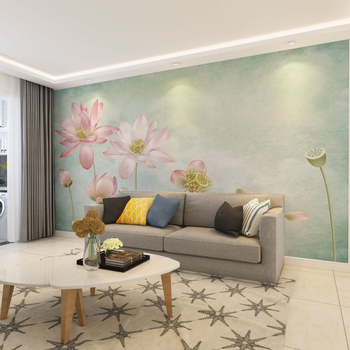 Új kínai stílusú kézzel festett lótusz tapétamural – zökkenőmentes falvédő, selyem felület, penészellenes nyomtatás