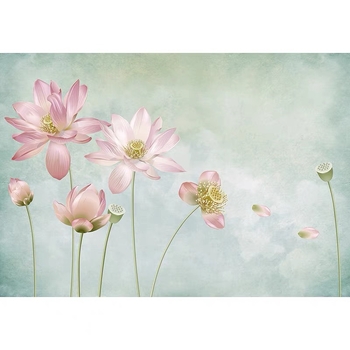 Új kínai stílusú kézzel festett lótusz tapétamural – zökkenőmentes falvédő, selyem felület, penészellenes nyomtatás