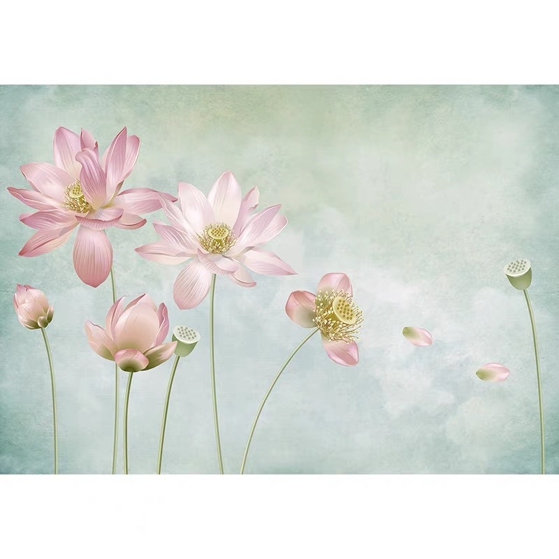 Új kínai stílusú kézzel festett lótusz tapétamural – zökkenőmentes falvédő, selyem felület, penészellenes nyomtatás