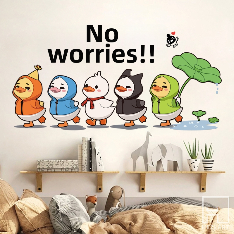 Nálepka na stenu: Nepriepustná PVC s roztomilým vzorom zvierat pre obývaciu izbu, spálňu a študovňu — 1 kus, moderný minimalistický štýl