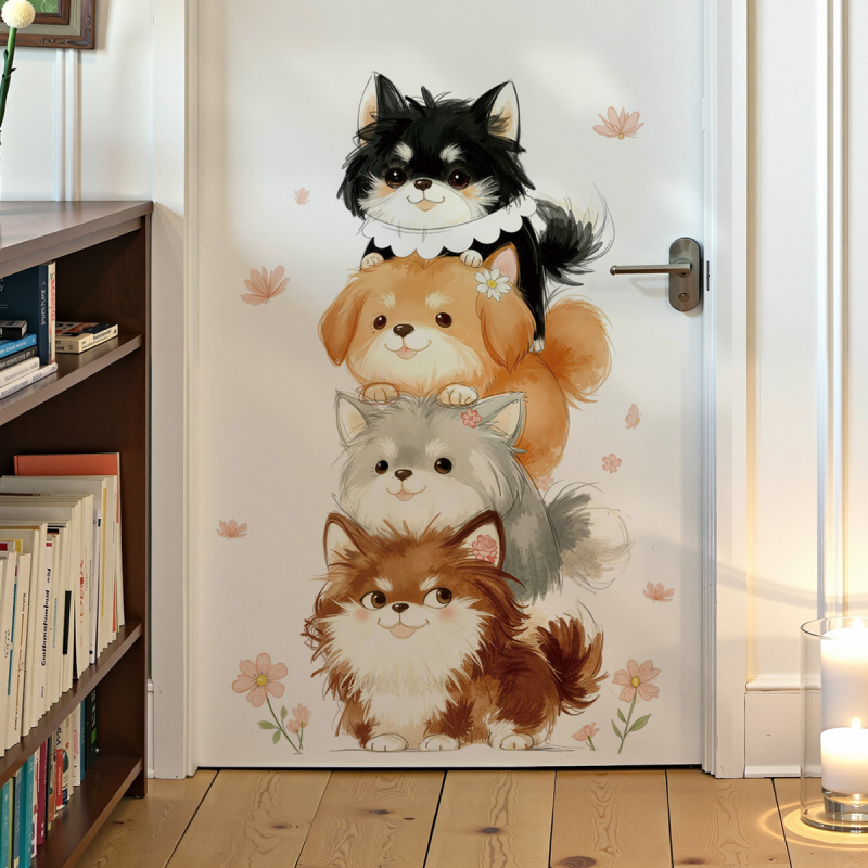 Fali matrica – Rajzfilmszerű macska egymásra halmozott ülő háttérrel, gyerekszobára; PVC, vízálló, 1 darab, Zhidebao