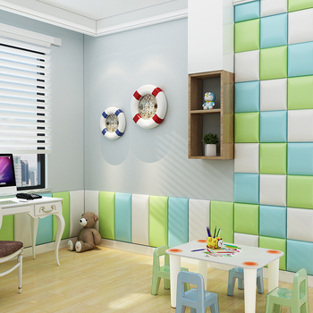 Антиударна PU кожена стенна защита за детска стая – самозалепваща водоустойчива стенна подложка, едно парче; подходяща за дневна, спалня и офис; модерен минимализъм, триизмерен дизайн; Yangbang