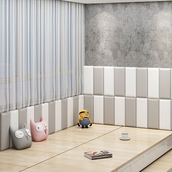 Антиударна PU кожена стенна защита за детска стая – самозалепваща водоустойчива стенна подложка, едно парче; подходяща за дневна, спалня и офис; модерен минимализъм, триизмерен дизайн; Yangbang