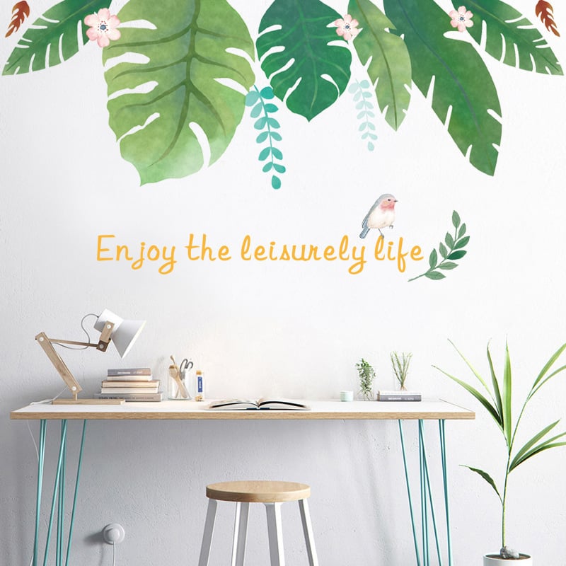 Fali matrica - nordikus tropikus levél mintázat, vízálló, eltávolítható, öntapadó PVC, 1 db, nappali és hálószoba