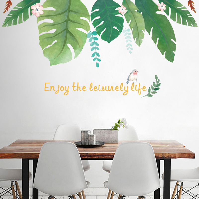 Fali matrica - nordikus tropikus levél mintázat, vízálló, eltávolítható, öntapadó PVC, 1 db, nappali és hálószoba