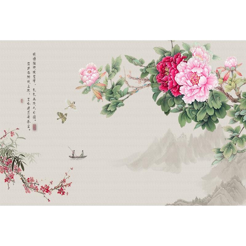 8D κινεζικού στυλ ταπετσαρία με peony και πουλιά – τοίχος διακόσμησης, ανθεκτικό σε λεκέδες, συνθετικές ίνες, νέος κινεζικός στυλ, τύπος μοτίβου