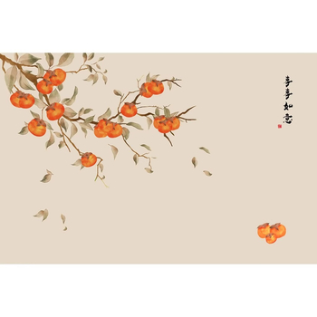 Orange Art Mural selyem tapéta – szennyeződésálló, új kínai stílusú falburkolat