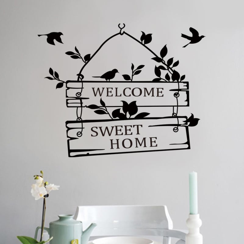 Welcome Bird pastoralni zidna naljepnica – PVC, vodootporna, otporna na vlagu, protiv plijesni, uzorak 10122, 1 kom, moderni minimalistički stil