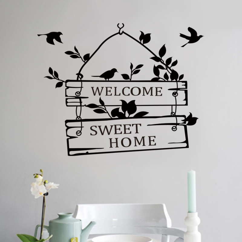 Welcome Bird pastoralni zidna naljepnica – PVC, vodootporna, otporna na vlagu, protiv plijesni, uzorak 10122, 1 kom, moderni minimalistički stil